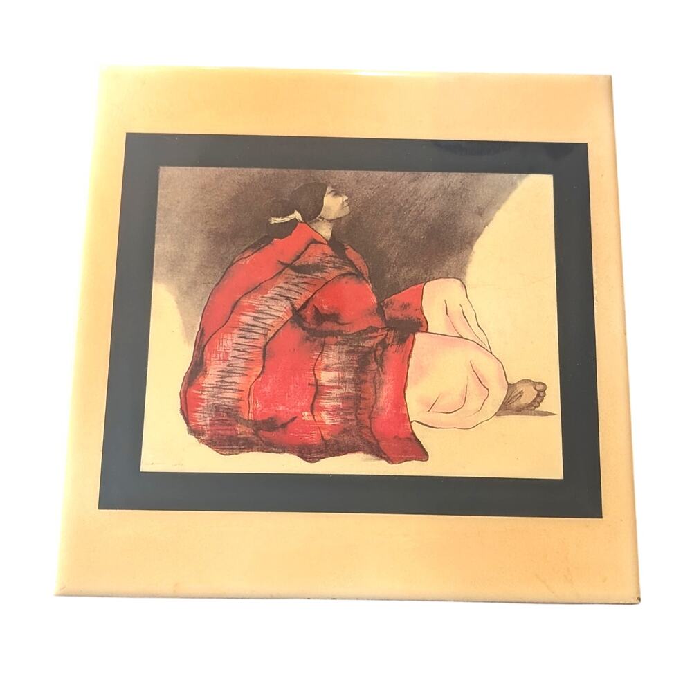 RC Gorman Woman in Red Art Tile 8x8 Southwestern Native Style